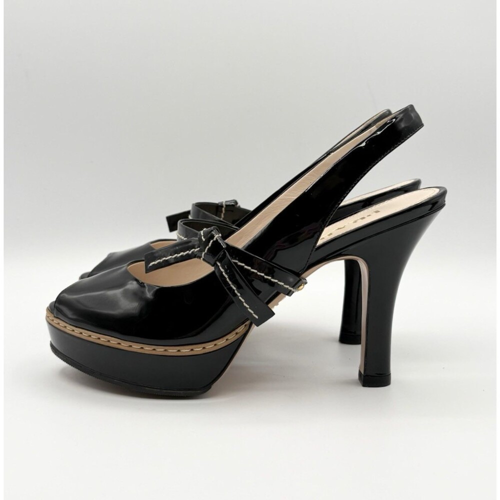 Prada S/S 2009 Black Patent Leather Heels Ribbon Detail Peep Toe Sz EU 36 - Picture 2 of 13